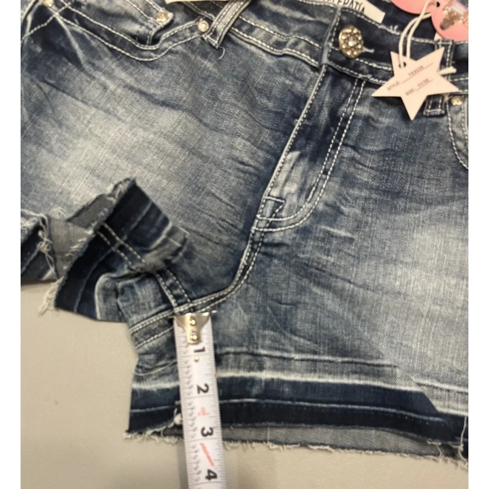 Telepatia Cutoff Jean Shorts Embroidered Bling Women's‎ Sz 11 Raw Hem NWT